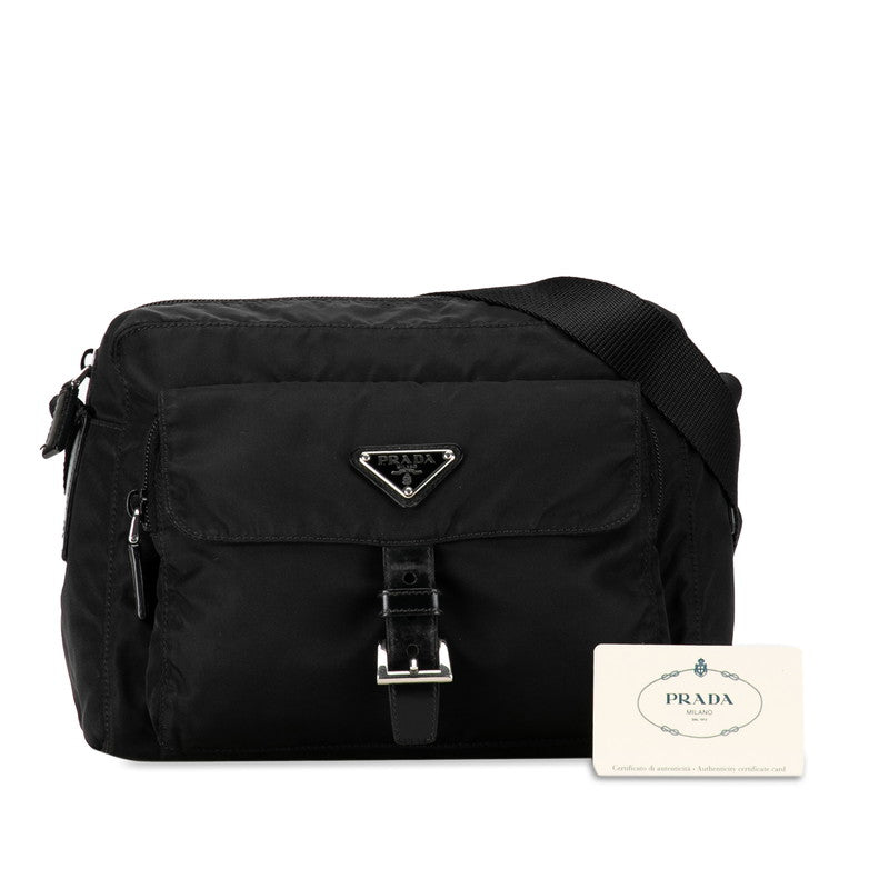 Prada Triangle Logo   Shoulder Bag BT0517 Black Nylon Leather  PRADA   Ginsio