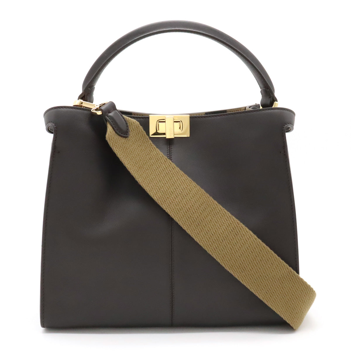 Fendi Fendi Peacebu Extract Medium Handbag 2WAY Shoulder Bag Leather Dark Brown Gold  8BN310