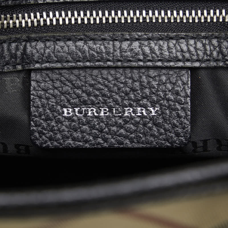 Burberry Nova 格紋手提包托特包 黑色亞麻皮革