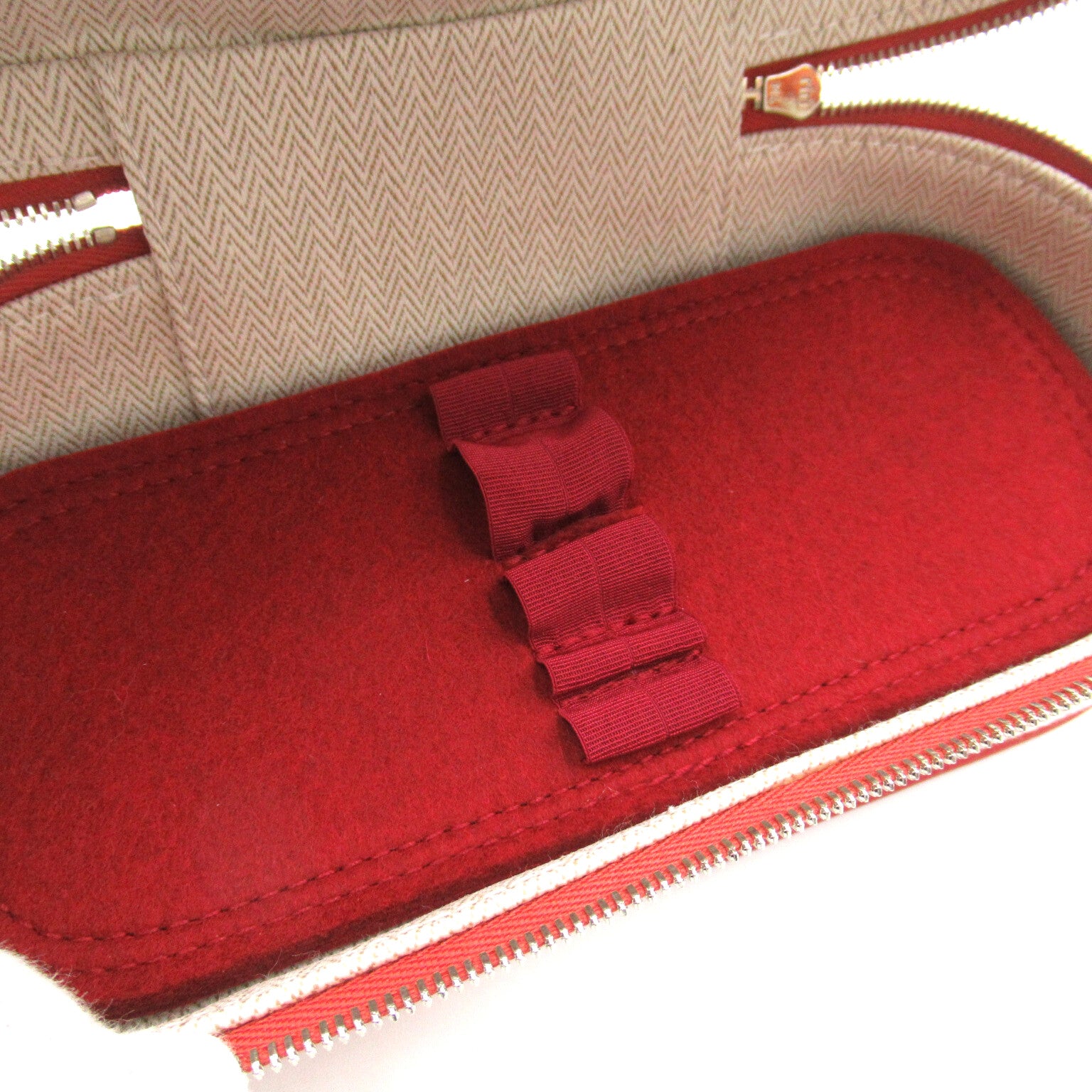 Hermes Escarl Pouch Bag Linen Tual Ash  &#39;s Red