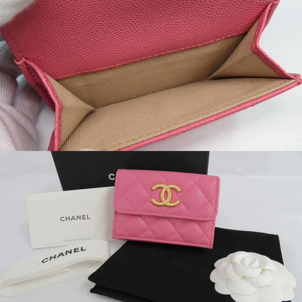 Chanel Small Flap Wallet AP3518 Matrasse Caviar S Pink G  Coco  Metal Three Folded Wallet