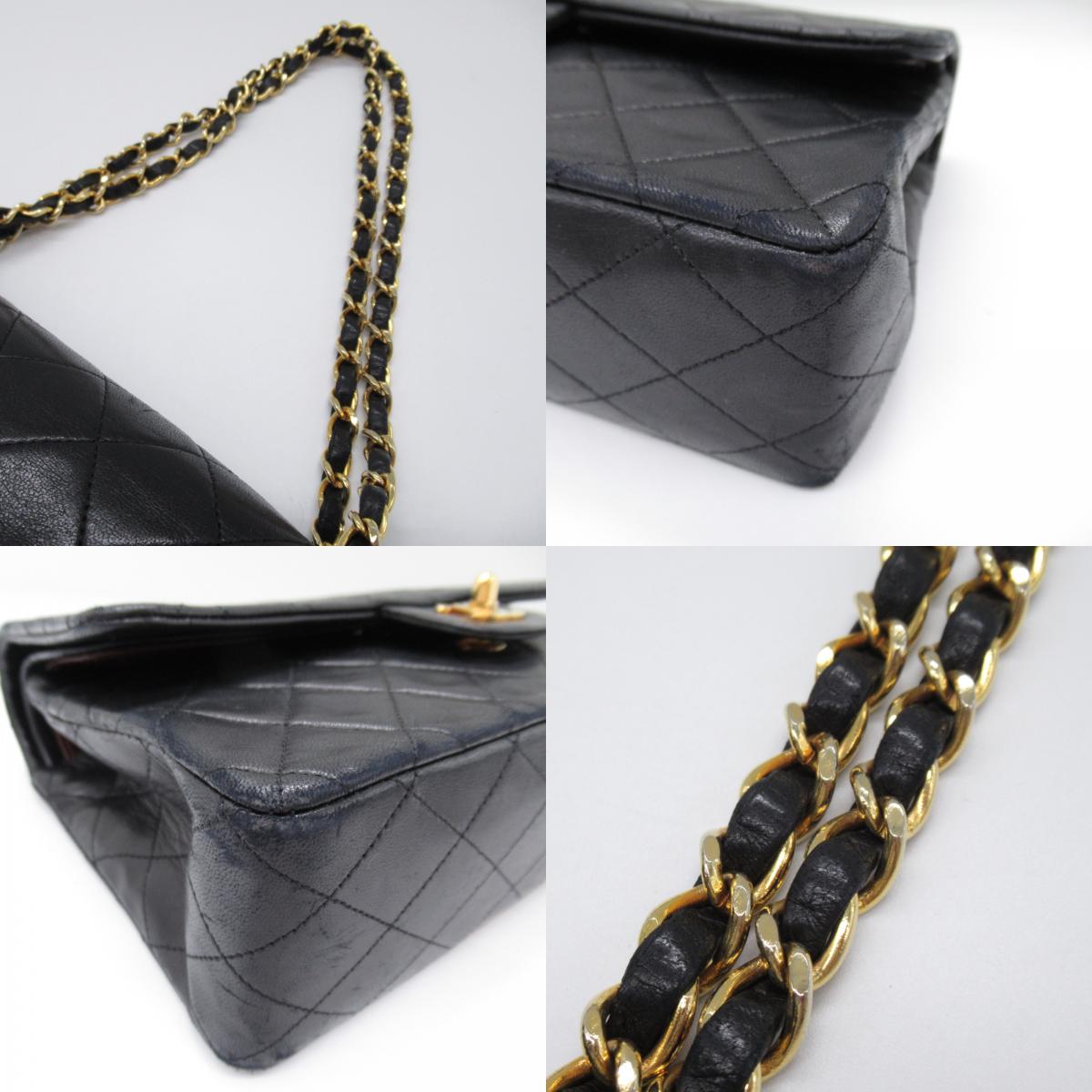 Chanel Double Flap Chain Shoulder Bag  Black A01112