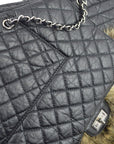 Chanel * Black Calfskin Fur 2way Shoulder Tote Handbag