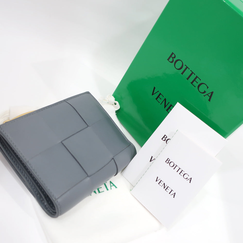 BOTTEGA VENETA Double Fold Wallet Small Cassete Small Cassette 742698 Maximum  S  Skin Gr Color/GD Gold  Women  Bag Box