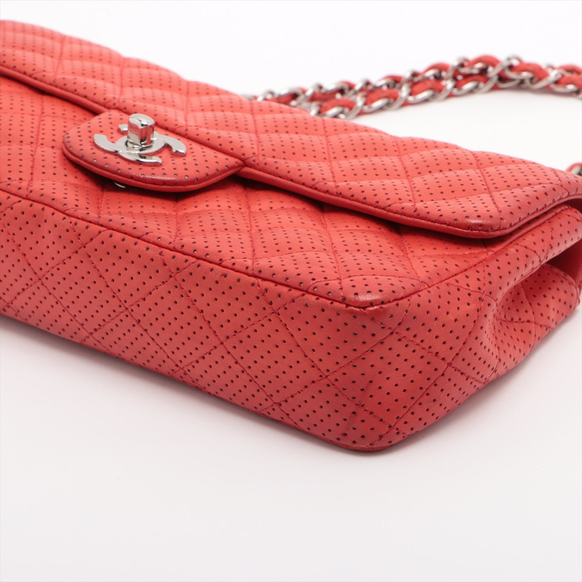 Chanel Matrasse Single Flap Single Chain Bag Red Silver  11th