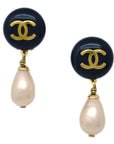 Chanel Artificial Pearl Dangle Earrings Clip-On Gold 95P