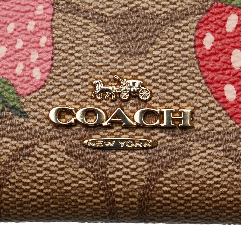 Coach Mini Sny  Strawberry Printed Passcase Coach Brown Pink PVC Leather  Coach