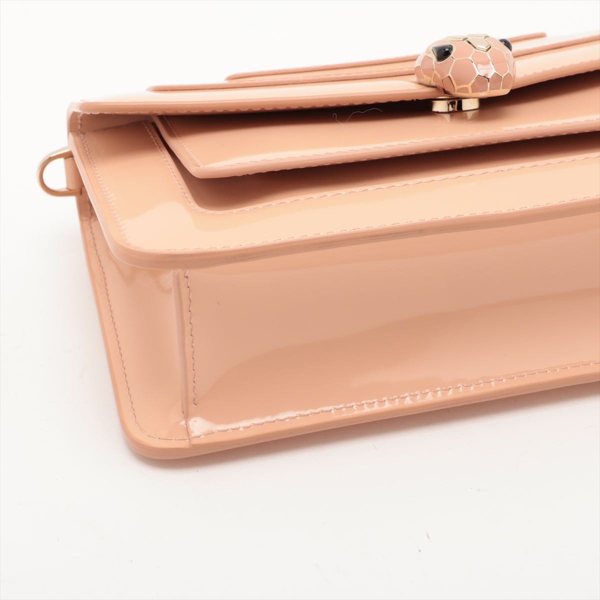 Bulgari Selpenti Patent Leather Shoulder Bag Pink Beige Mirrored
