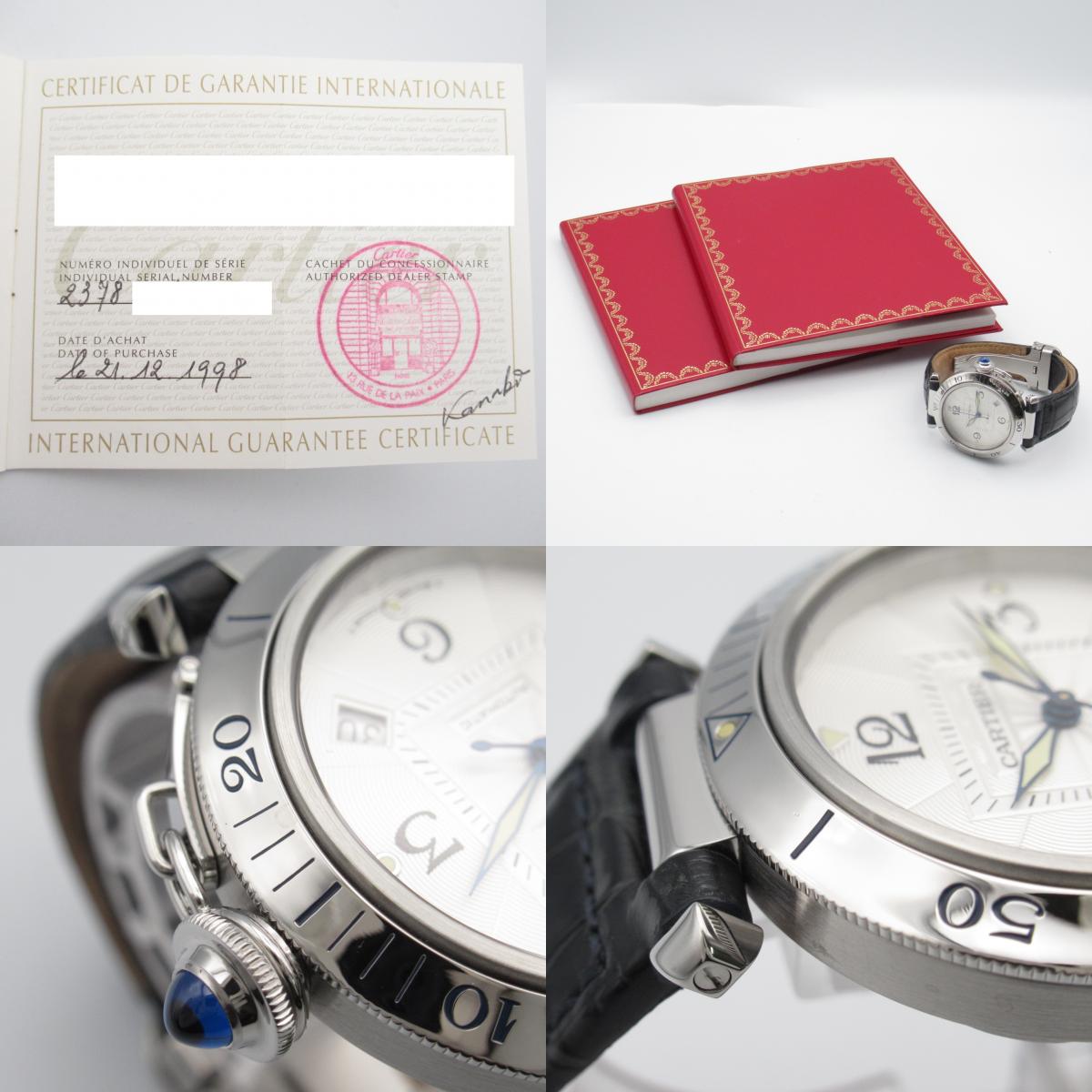 Cartier Pasha 38 Watch  Steel Leather Silver W3103155