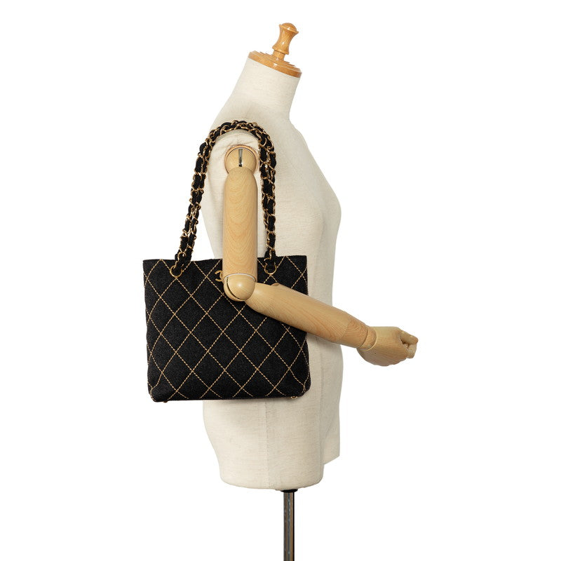 Chanel Wild Stick Coco Chain Tote Shoulder Bag Black Felt  Chanel