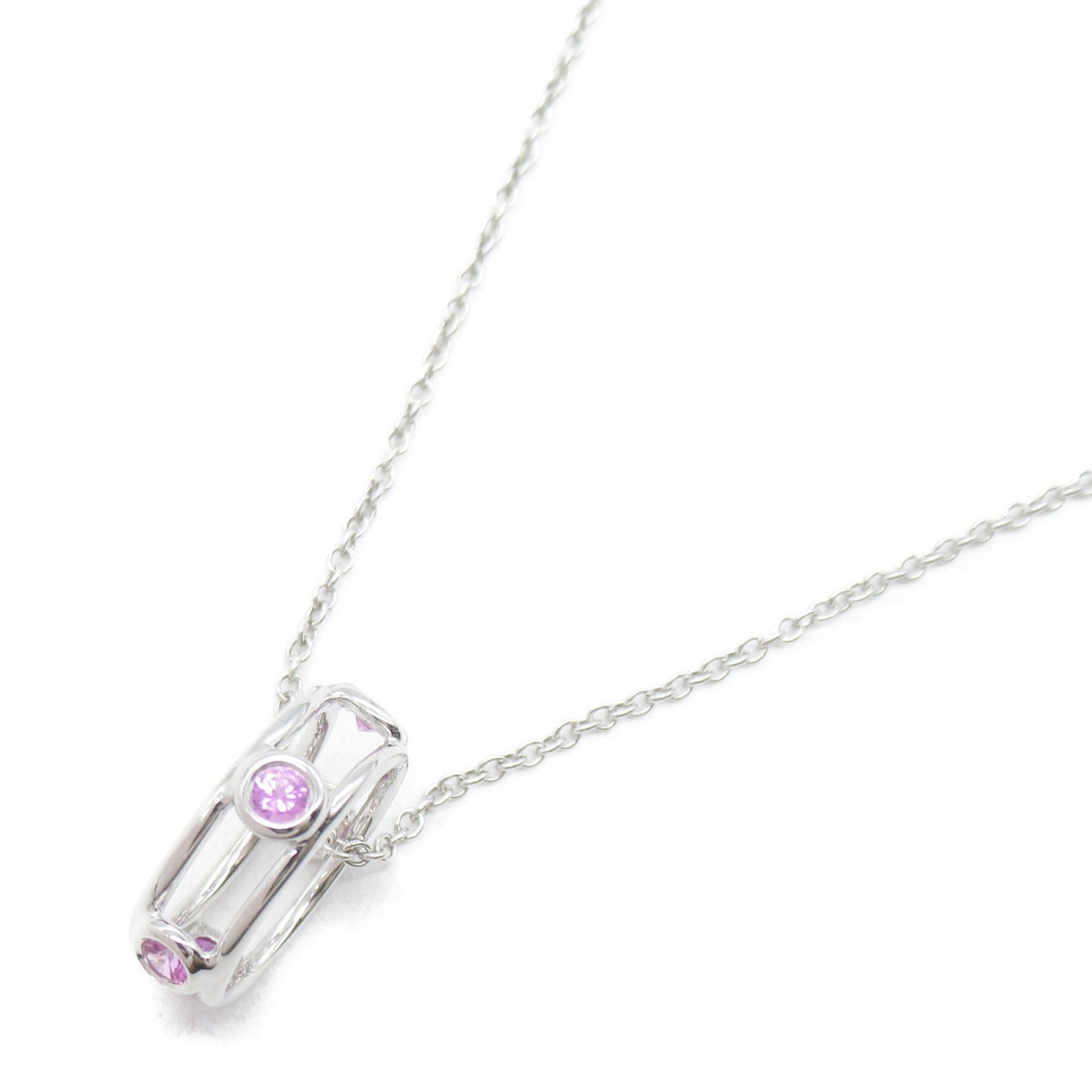 TIFFANY&amp;CO Double  Pink Sapphire Necklace Collar Jewelry K18WG (White G) Pink Sapphire  Pink Collar