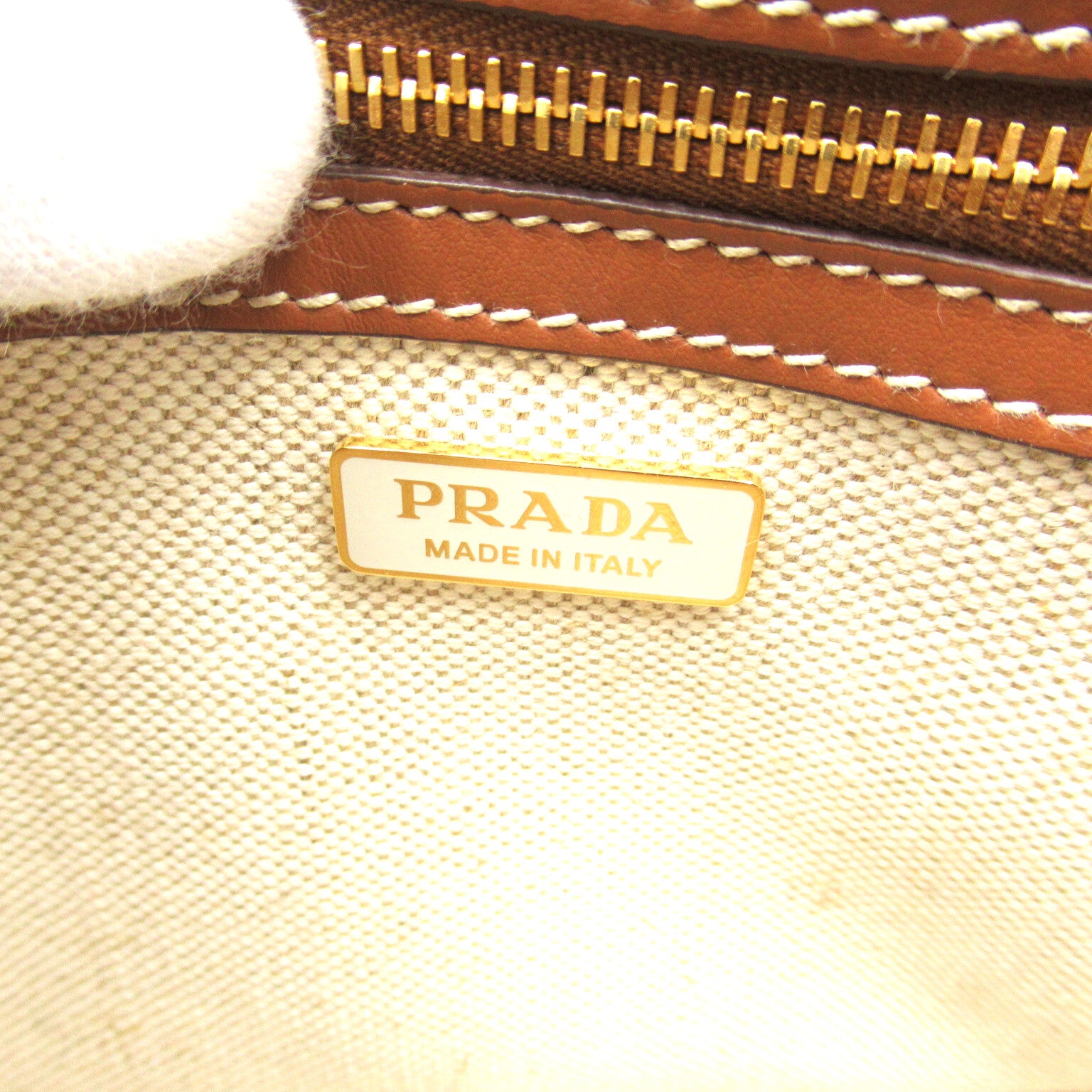 Prada Shoulder Bag Shoulder Bag Linen  White/Brown 1BD257