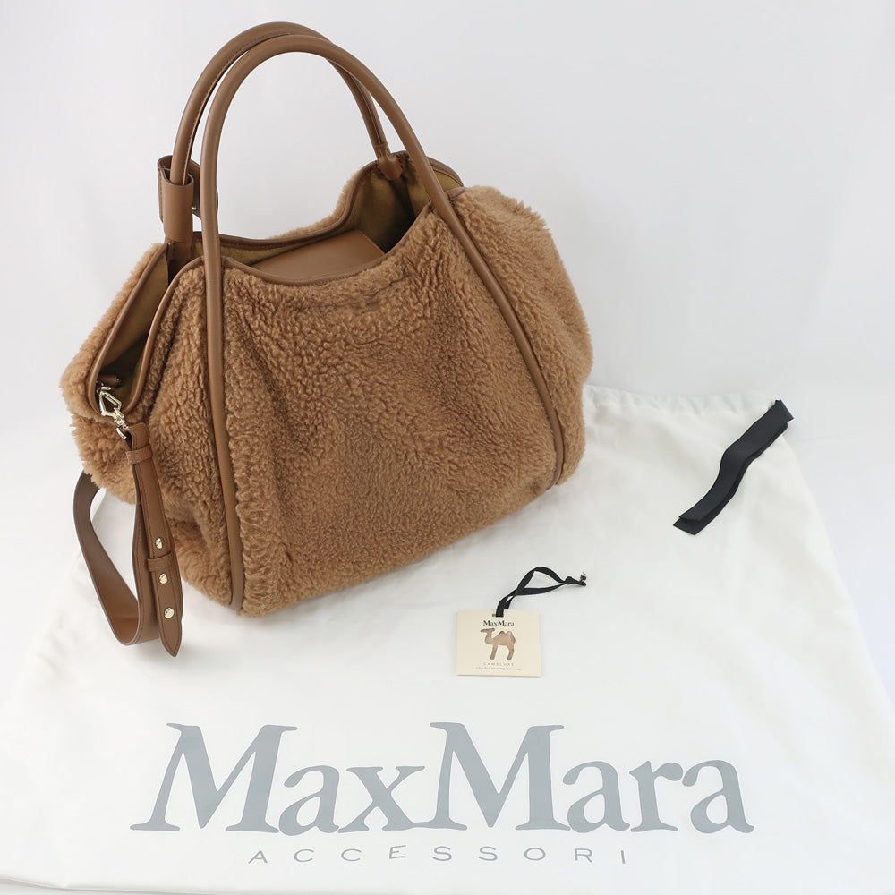 【Maximum $30000 Coupon 6/1 000~】 【Mex MARA】 Macsmara Marin Teddy Bear  Bag 3WAY Handbag Shoulder Bag Cross-Body Brown Tea G  Camel  【New】 【Unused】  Quality Wood