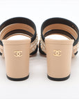 Chanel Cocomark Leather X Fabric Sandal 35C Lady Beige X Black G35381 Pearl Mould Sandal Storage Bag With Allu Happy Market Store