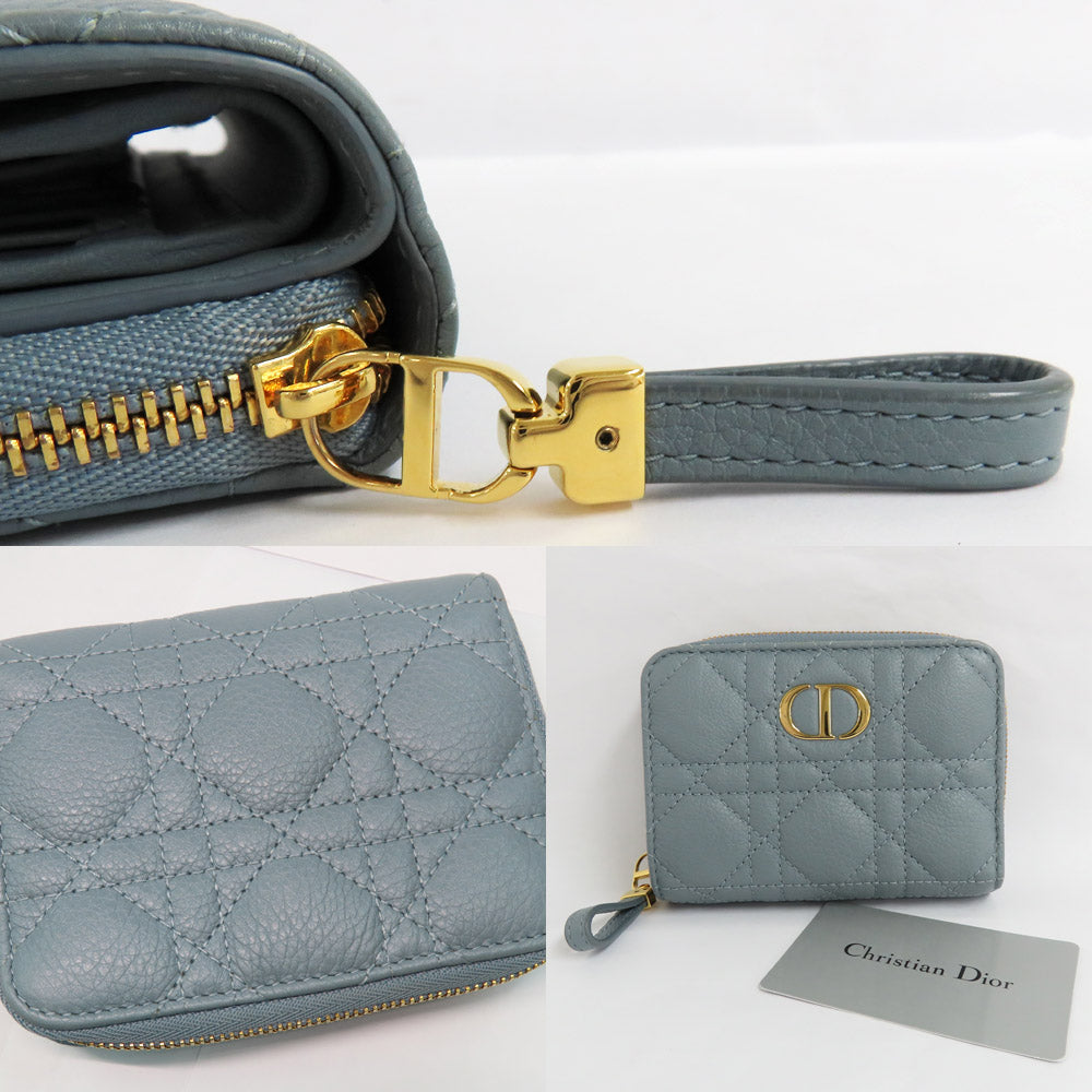 Dior Dior Caro Scarlet Biff Wallet S5032UWHC Lady Wallet Double Folded Wallet Cloud Blue ather Gold Coin    High Quality Wade