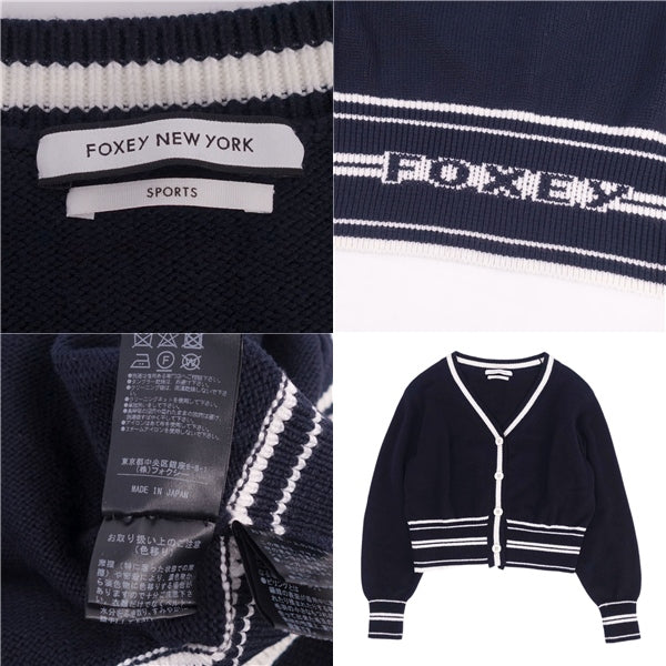 FORXY NEW YOak FOXEY NEW YORK Nitted CARDIGAN LONG SLEEVE LONG HAND LOGO 40726 TOPS LADY 38 (equivalent to S) DARKNABY/WHITE