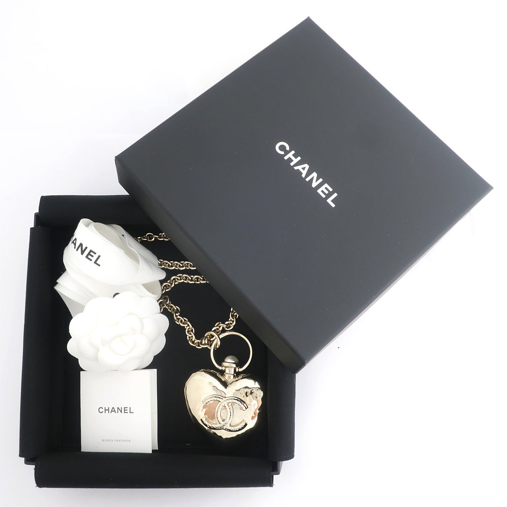 Chanel Heart Lock Necklace Pendant B22C Coco CC Mark COCO  Pearl 80cm G Color Accessories Jewelry