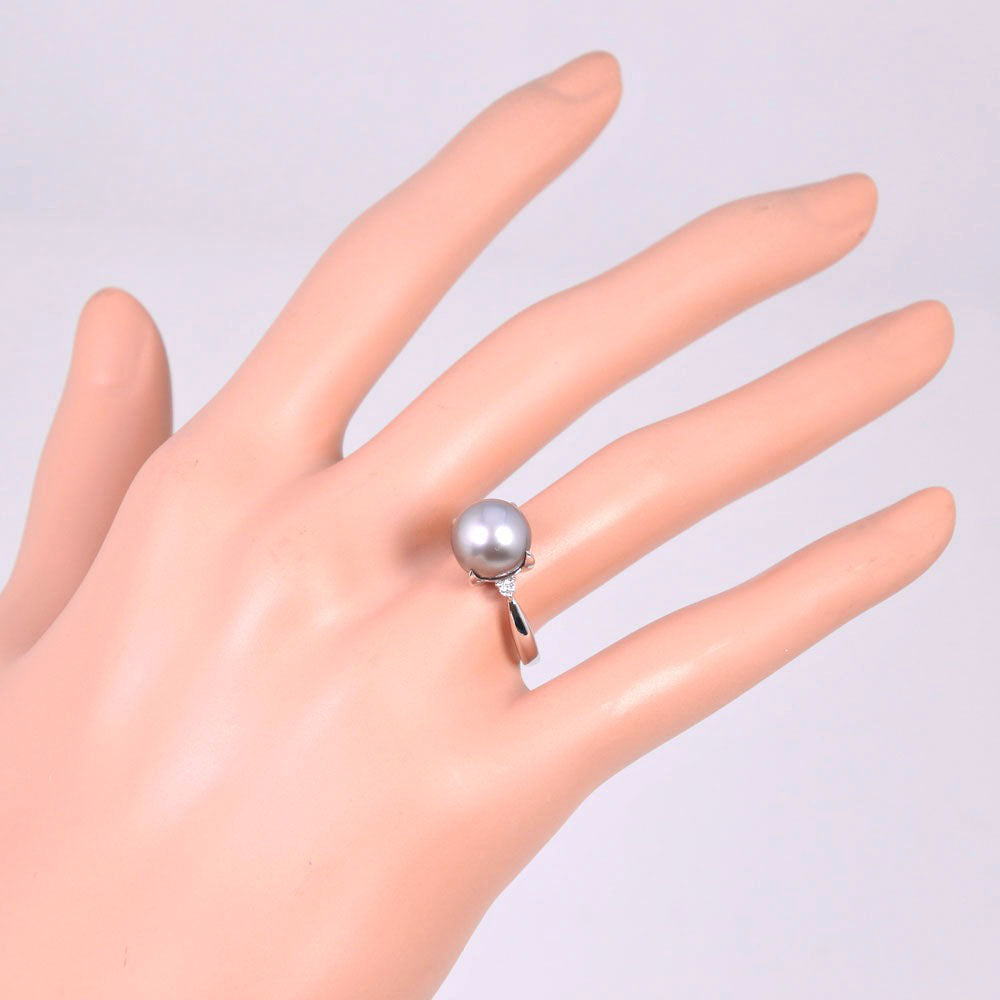 Pearl 13 Ring 9.5 mm Pt900 Platinum  Black Pearl (Black Butterfly Pearl) × Diamond Pearl 0.07  5.0g Pearl