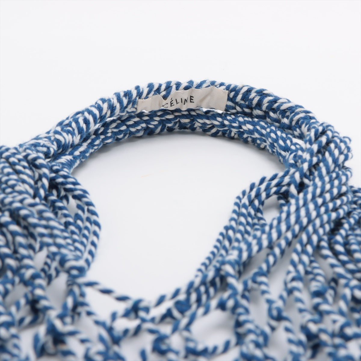 Celine Nonevelty Fabric Handbag Blue Net Woven