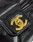 Chanel 1994-1996 Black Patent Leather Heart Mirror Vanity Handbag