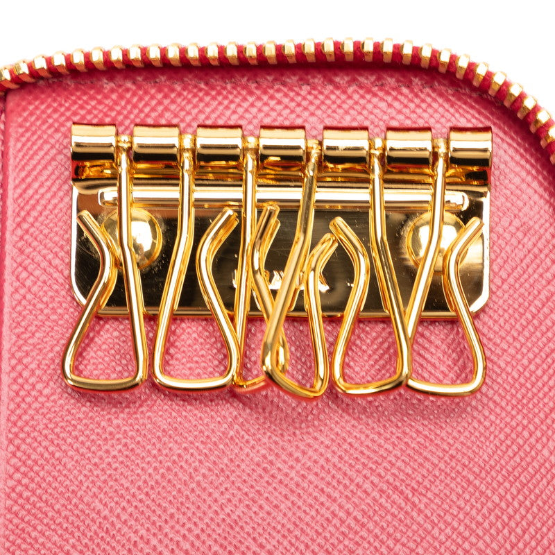 Prada Saffiano 鑰匙套 6 系列圓形 Fashner 1M0604 粉色皮革 Prada