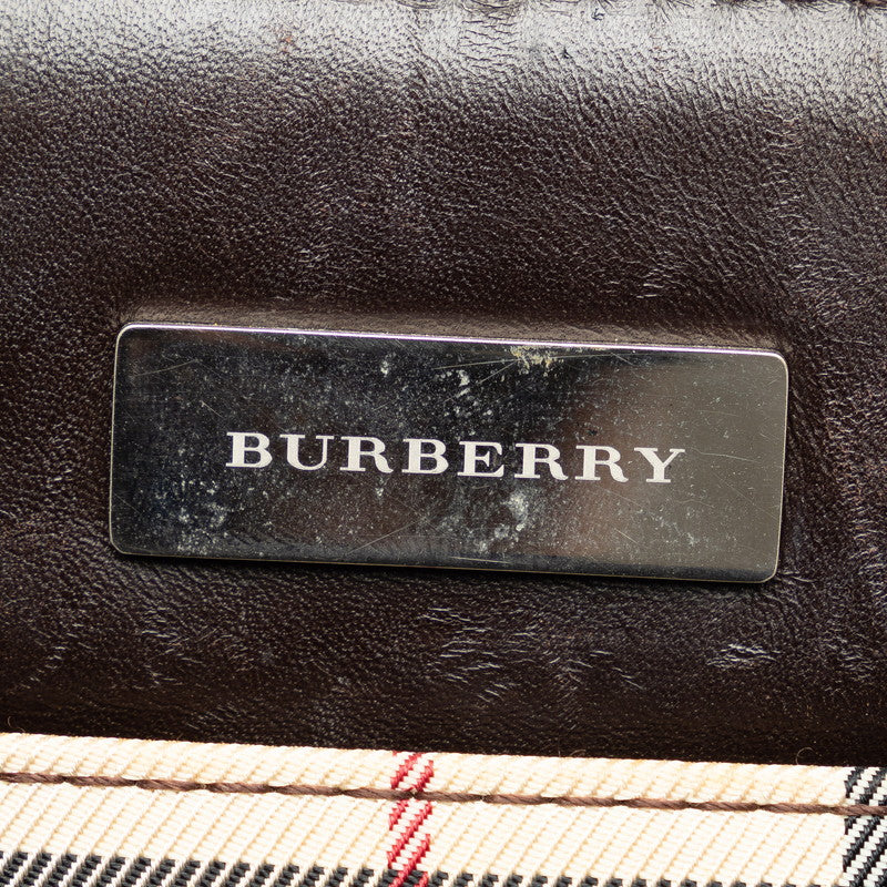 Burberry Nova 格紋徽標手提包 米色黑色帆布皮革 BURBERRY