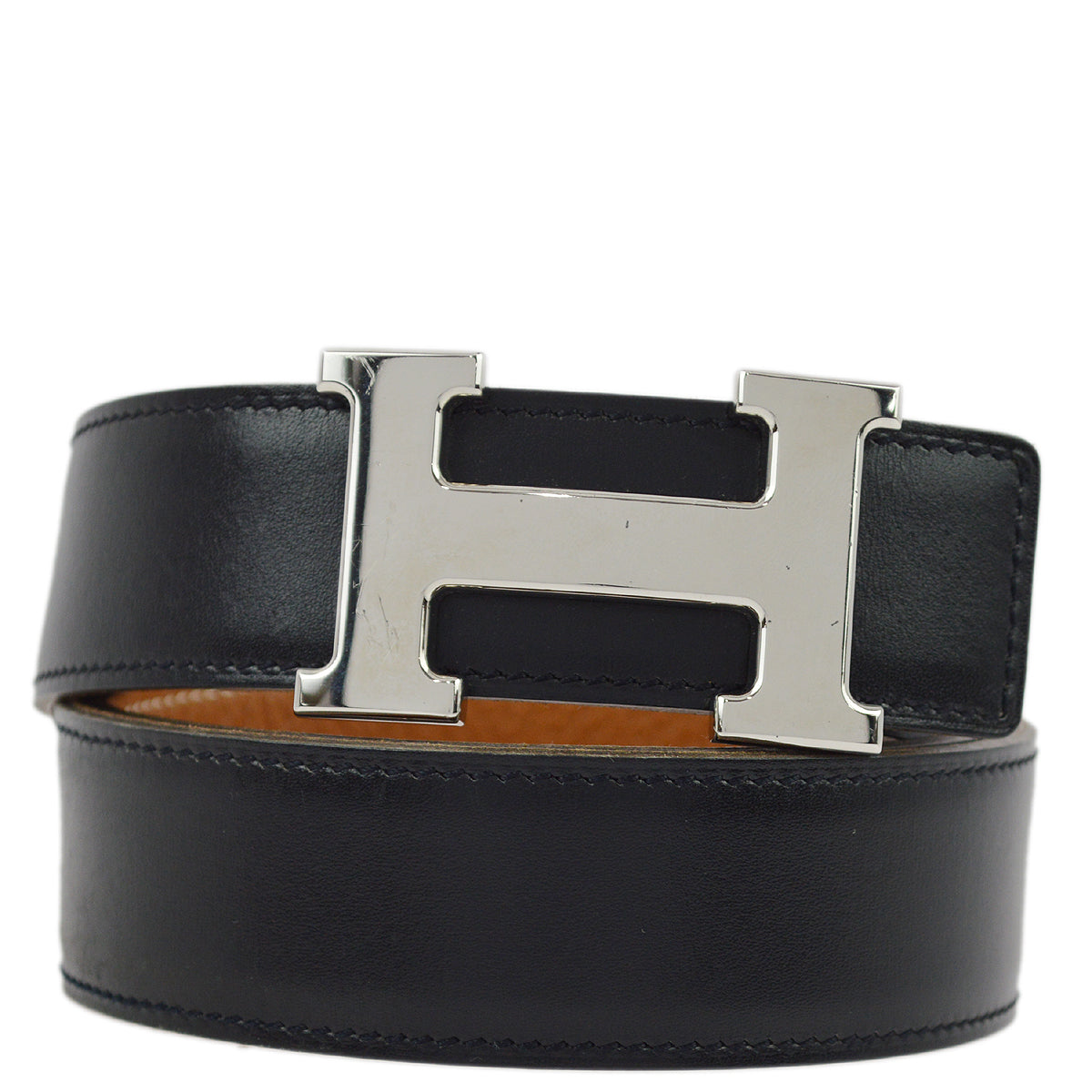 Hermes Black Box Calf Constance Reversible Belt 