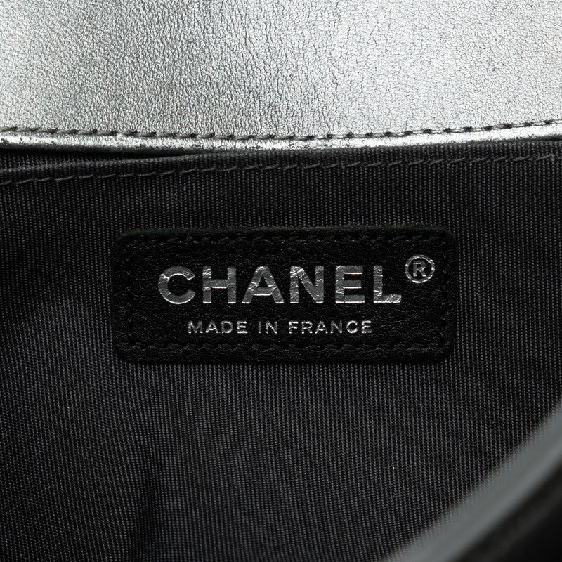 Chanel Boy Chanel 25 Chain Shoulder Bag Khaki Silver Leather   CHANEL