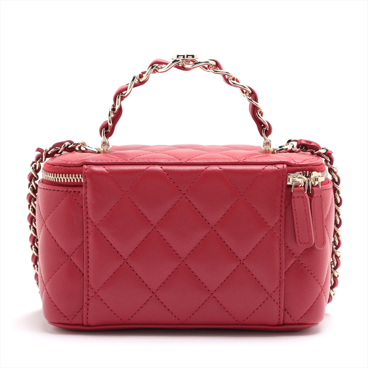 Chanel Lambskin  Chain Shoulder Bag Vanity Red Silver G