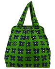 Chanel Green Canvas Flower Handbag