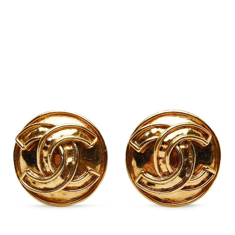 Chanel Vintage Coco Mark Round Earrings Gold Plated Women's