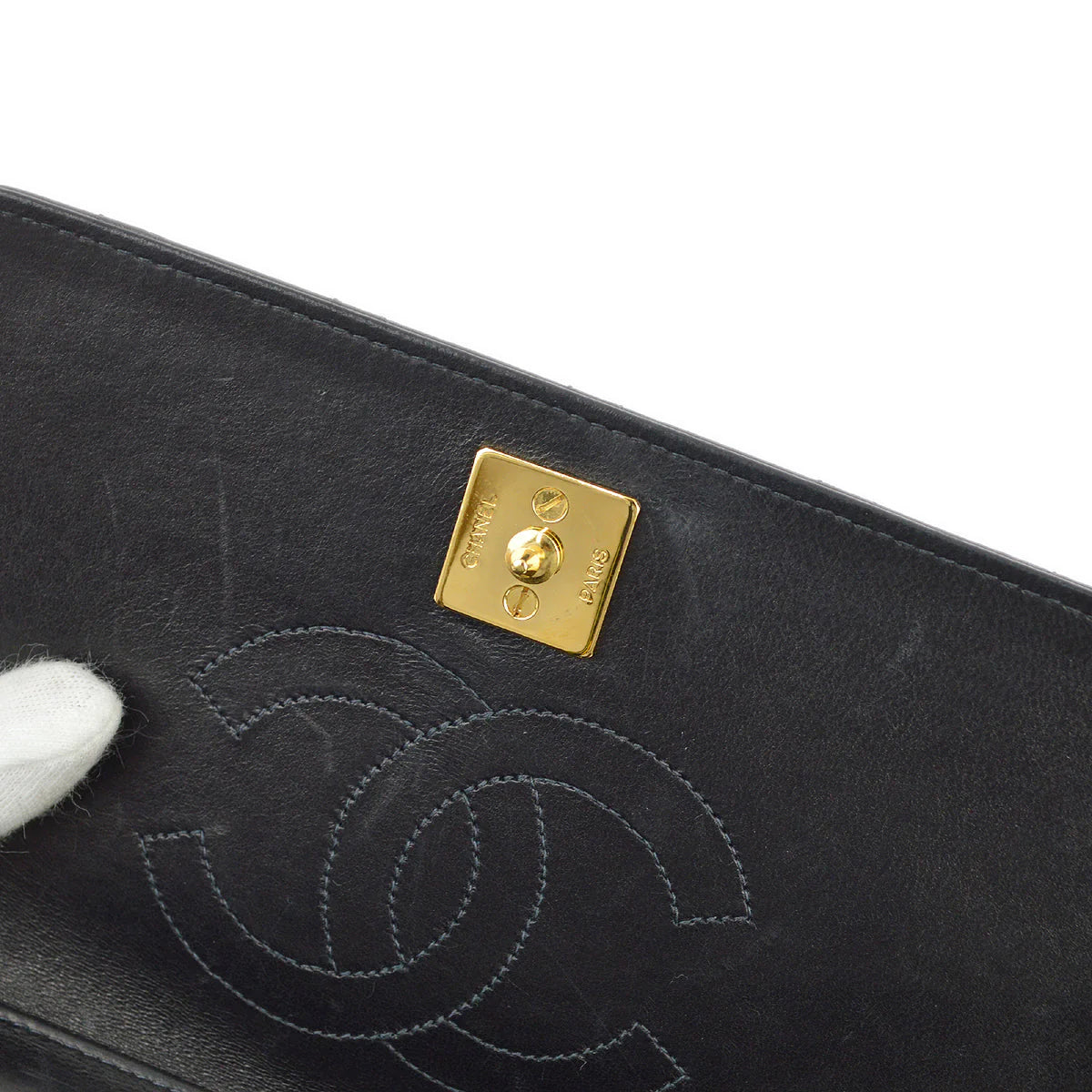 Chanel Black Lambskin Pushlock Mini Full Flap Shoulder Bag