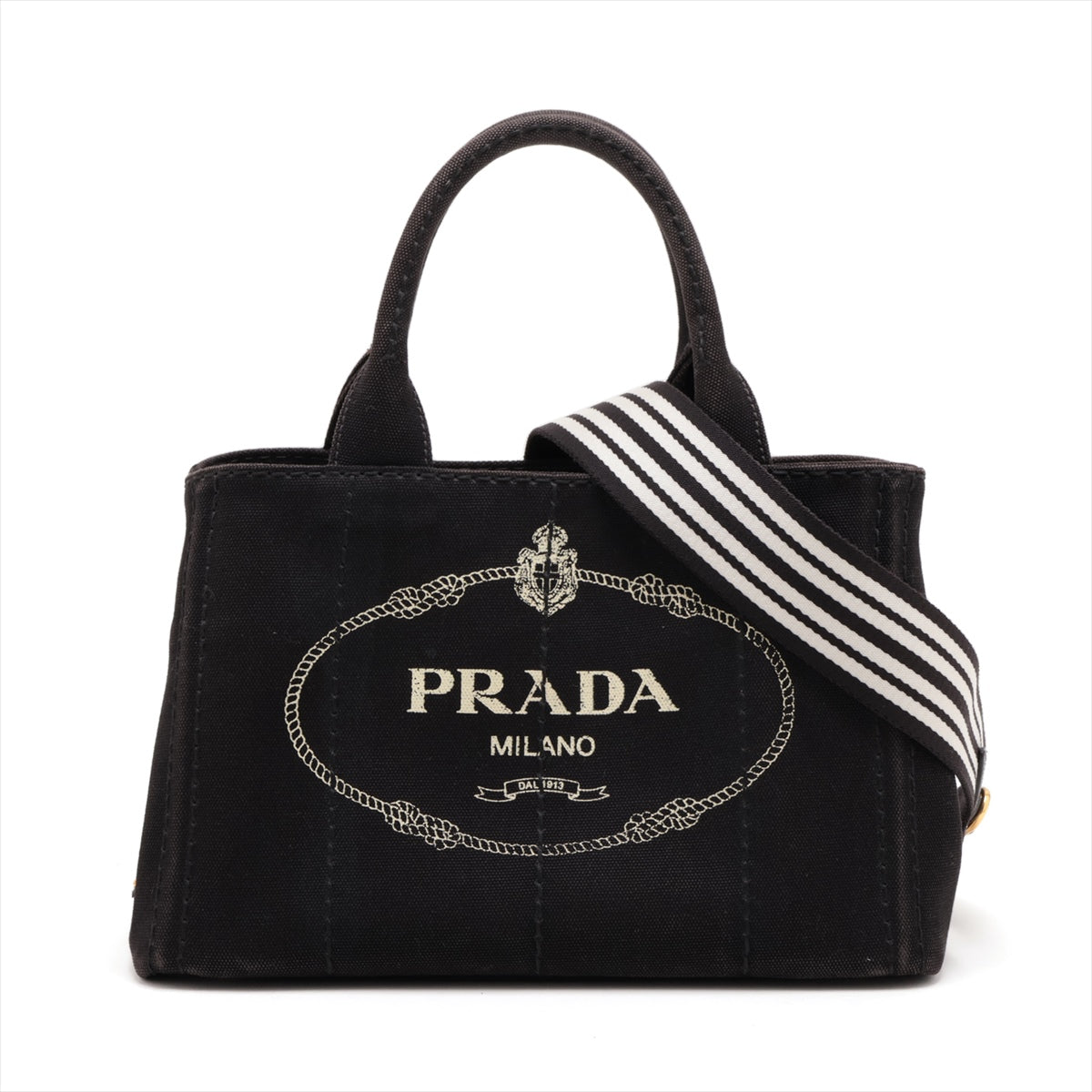 Prada Canapa Linen 2WAY Handbag Black 1BG439