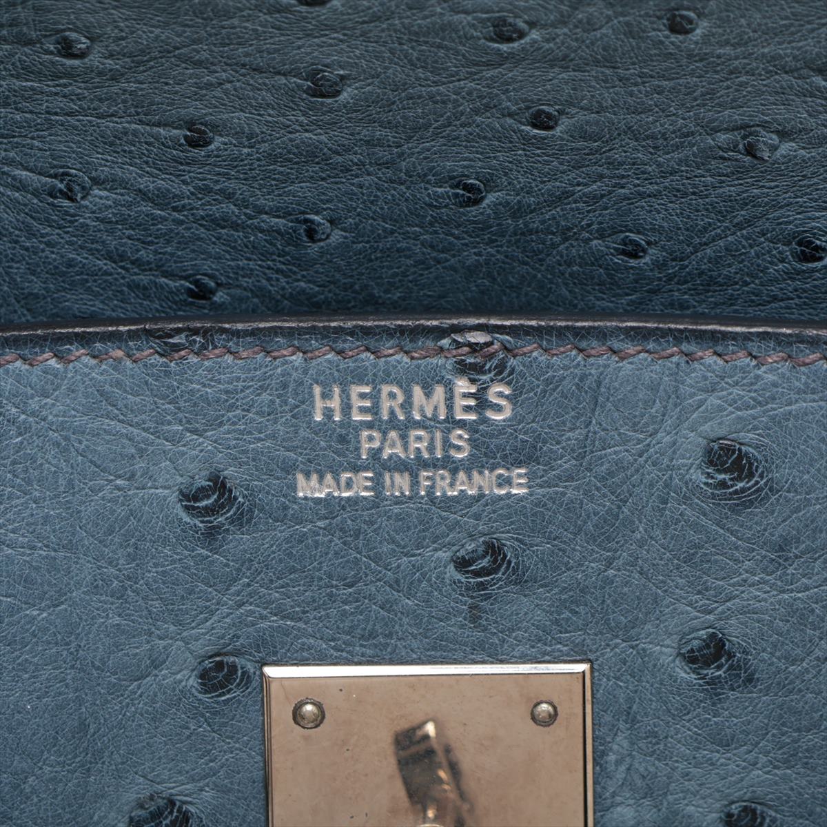 Hermes Birkin 35 Ostrich Blue Jeans Silver  E2001