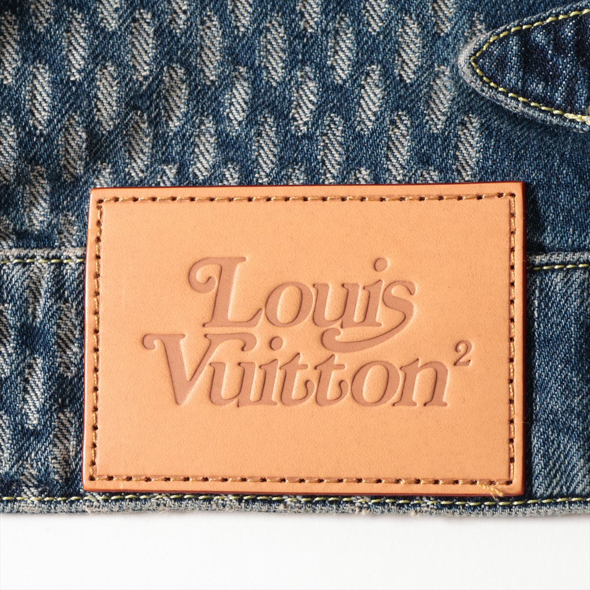 Louis Vuitton x NIGO Cotton Denim Jacket 46  Navy HJA10WUZC Giant Damier Waves Monogram