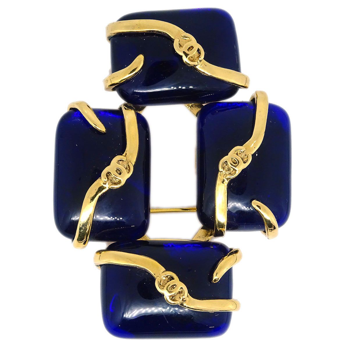 Chanel 1994 金色和藍色 Gripoix 'CC' 胸針