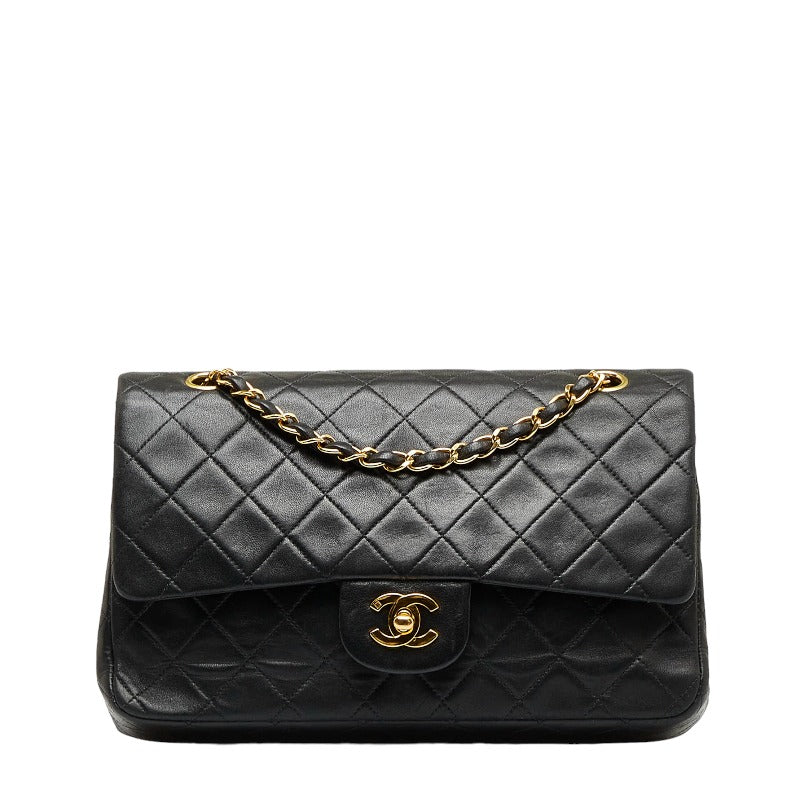 Chanel Classic 25 Double Flap Chain Shoulder Bag Black Gold