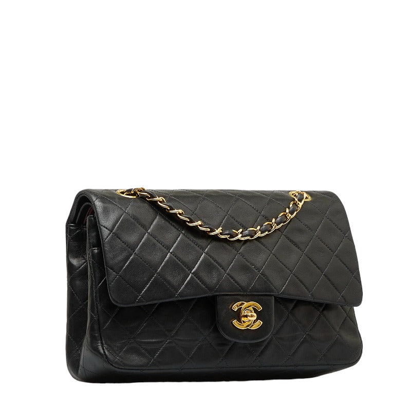 Chanel Classic 25 Double Flap Chain Shoulder Bag Black Gold