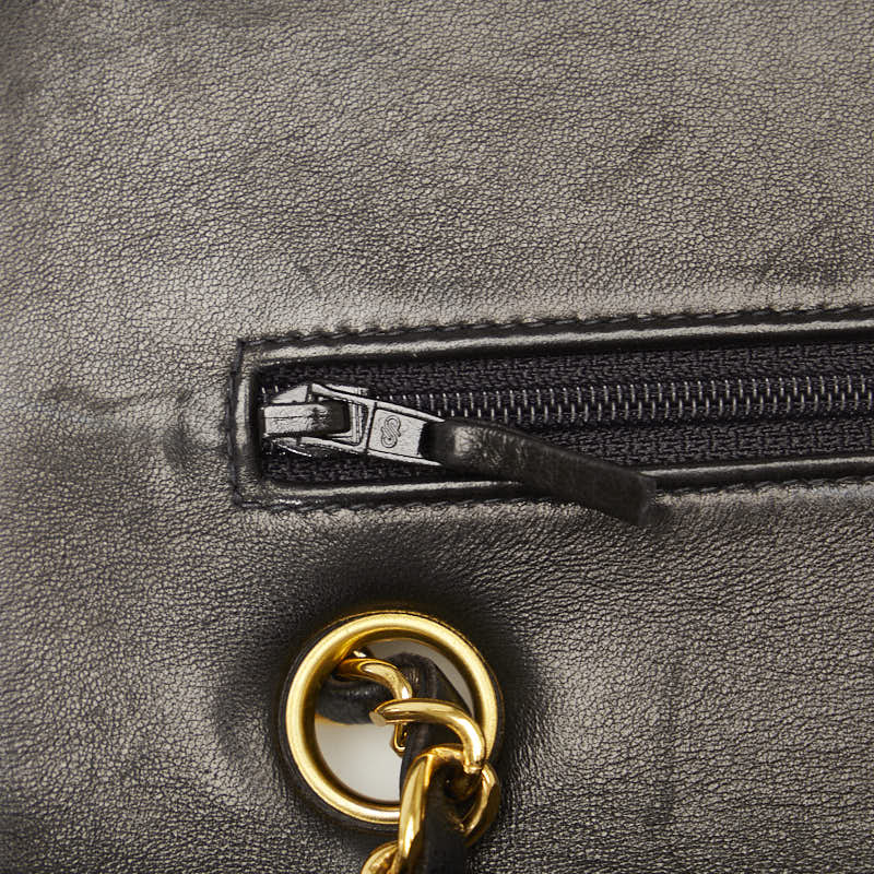 Chanel Classic 25 Double Flap Chain Shoulder Bag Black Gold Lambskin