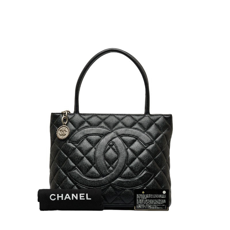 Chanel Medaillon Handbag Tote Bag Black Caviar
