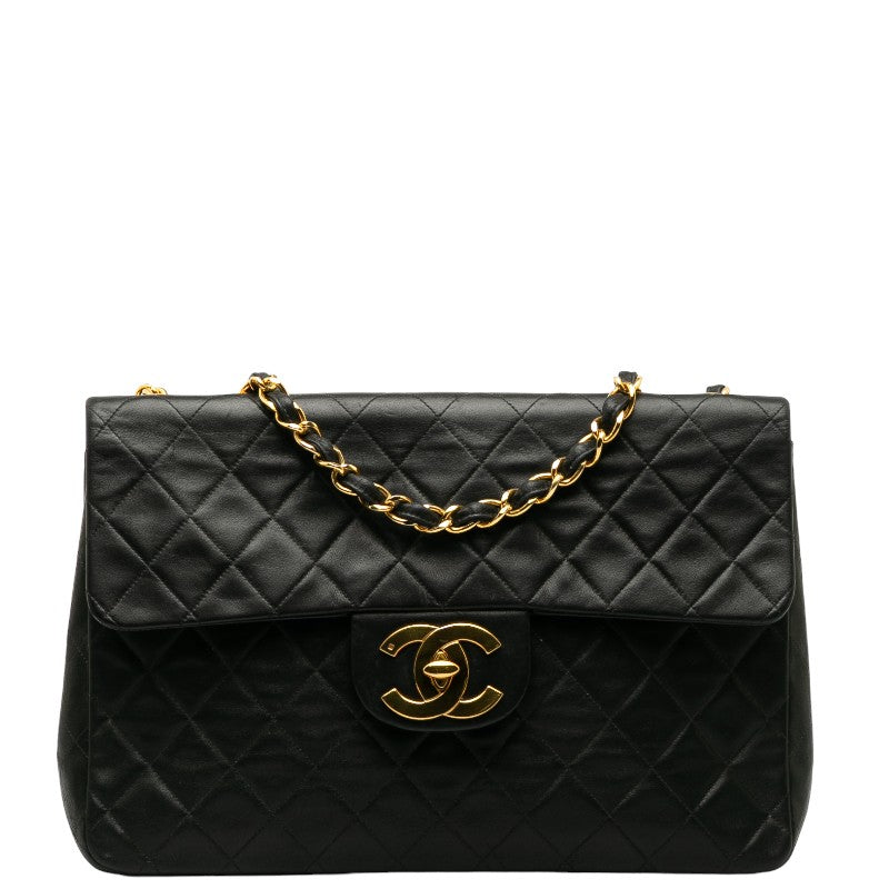 Chanel Deca Matlasse 33 Single Flap Chain Shoulder Bag Black Lambskin