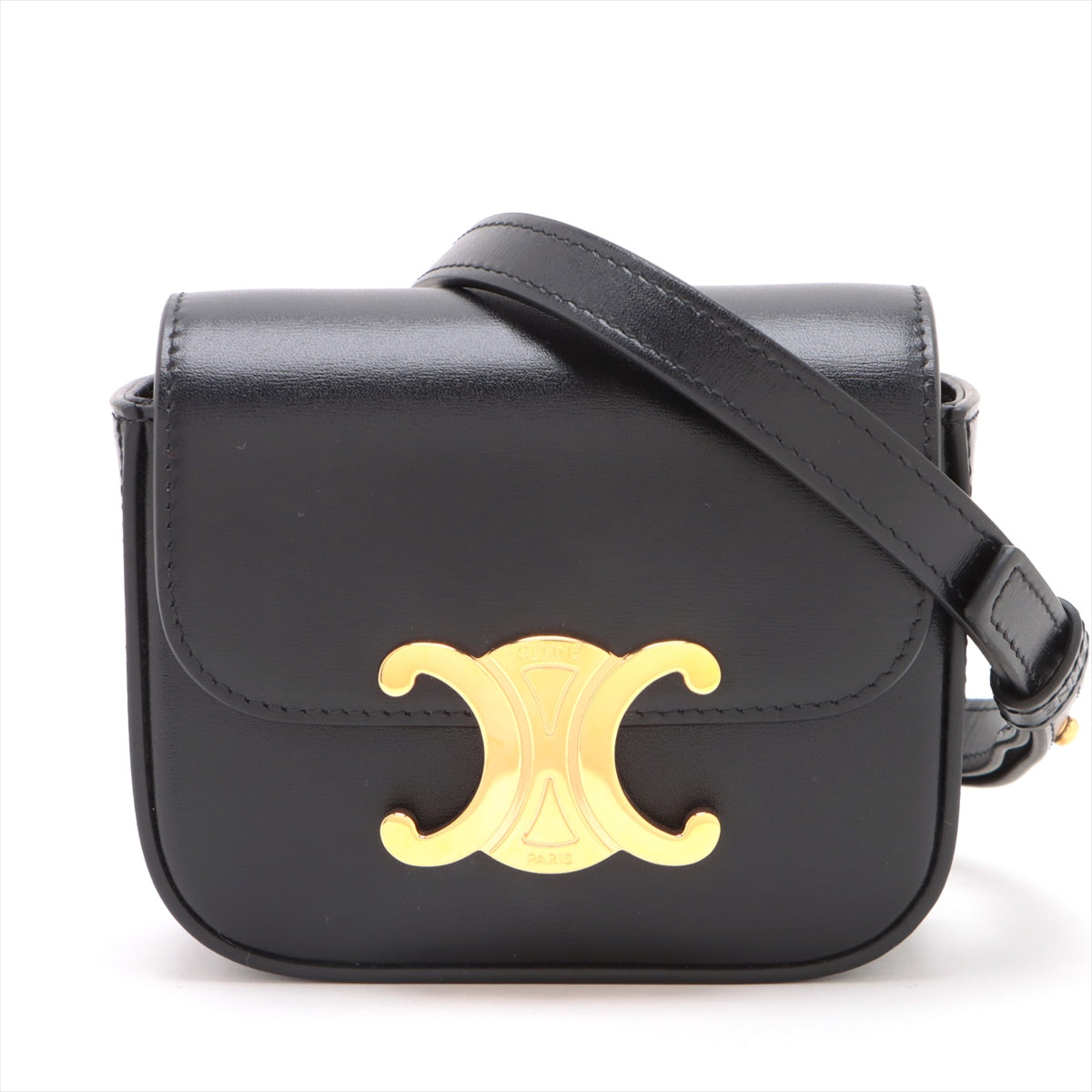 Celine f Mini Clood Leather Shoulder Bag Black