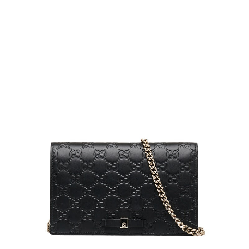 Gucci Guccissima Signature Chain Shoulder Bag Wallet 431408 Black Leather