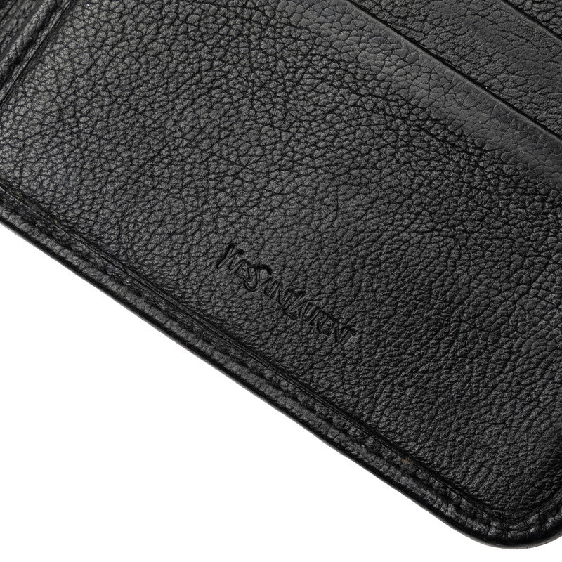 Saint Laurent Logo Double Fold Wallet Roundfooner Compact Wallet Black Leather  Saint Laurent  Folded Wallet