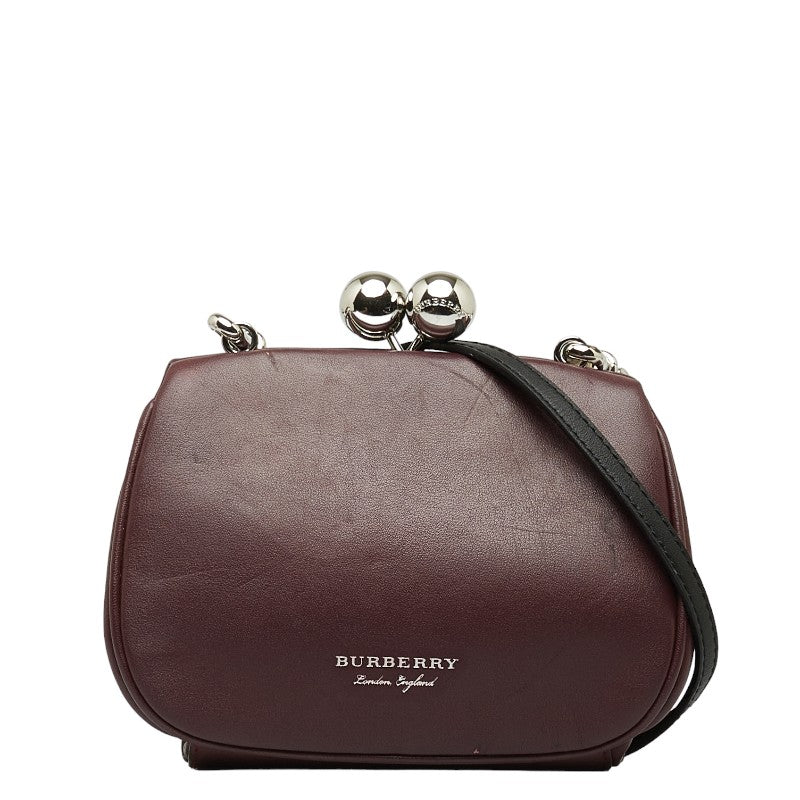 Burberry Check Closed Shoulder Bag Wine Red Leather  BURBERRY