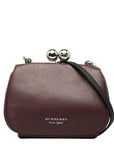 Burberry Check Closed Shoulder Bag Wine Red Leather  BURBERRY