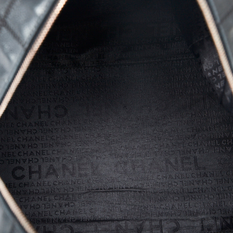 Chanel Choco Bar Handtas Mini Boston Tas Zwart Kaviaarleer