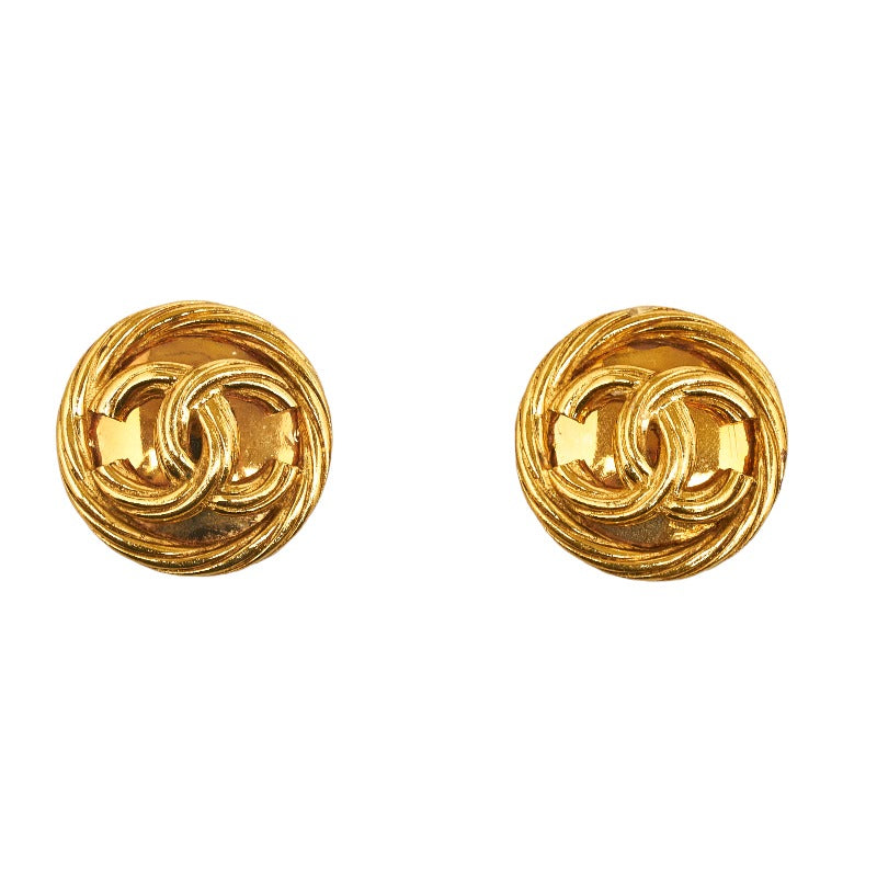 Chanel Black and Gold Metal Small Round CC Logo Clip On Earrings