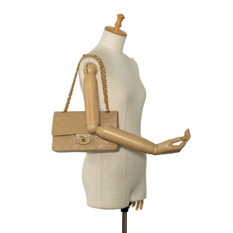 Chanel Matlasse 25 Double Flap Chain Shoulder Bag Beige Lambskin