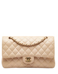 Chanel Matlasse 25 Double Flap Coco Mark Chain Shoulder Bag Beige Caviar Skin